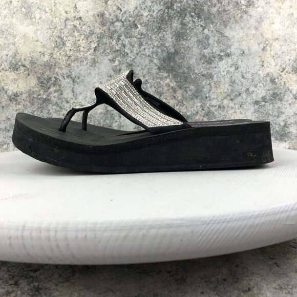Skechers Women's Size 9 Vinyasa Black Silver Platform Rhinestone Sandals 31618 - Picture 5 of 14